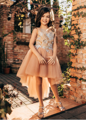 Sparkly Brown Tulle High Low Flower Girl Dress